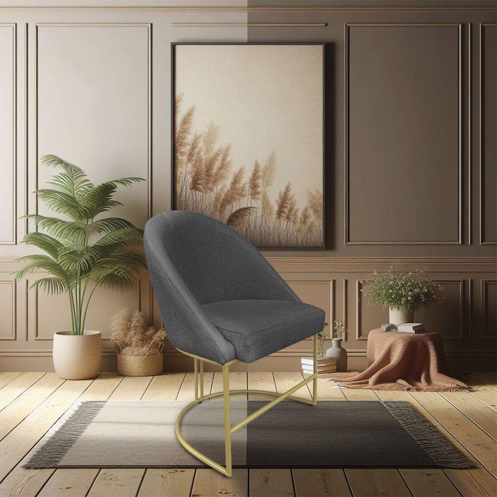Cadeira Poltrona De Jantar Bela Linho Grafite Base Metálica Industrial Dourado - Pallazio - 2