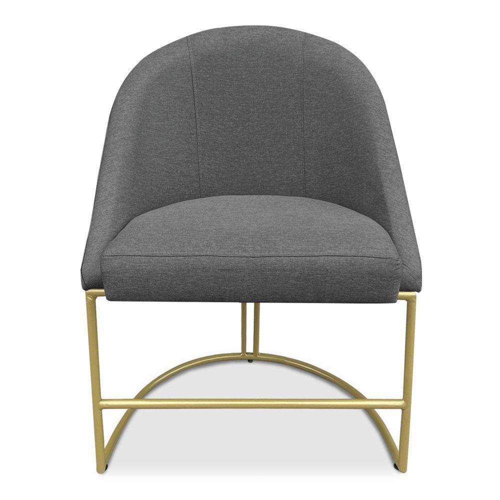 Cadeira Poltrona De Jantar Bela Linho Grafite Base Metálica Industrial Dourado - Pallazio - 3