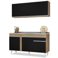 Armário Aéreo Argélia E Balcão Gabinete Com Pia Inox 150cm Dakota Castanho-preto - Lumil - 1