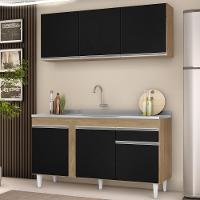 Armário Aéreo Argélia E Balcão Gabinete Com Pia Inox 150cm Dakota Castanho-preto - Lumil - 2