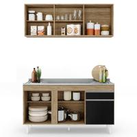 Armário Aéreo Argélia E Balcão Gabinete Com Pia Inox 150cm Dakota Castanho-preto - Lumil - 3