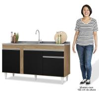 Armário Aéreo Argélia E Balcão Gabinete Com Pia Inox 150cm Dakota Castanho-preto - Lumil - 5