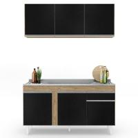 Armário Aéreo Argélia E Balcão Gabinete Com Pia Inox 150cm Dakota Castanho-preto - Lumil - 6