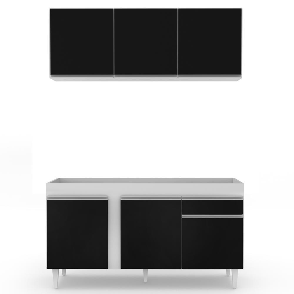 Armário Aéreo Argélia E Balcão Para Pia 150cm Dakota Branco-preto - Lumil Móveis - 5