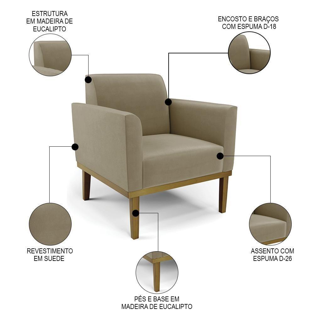 Poltrona Base Madeira Castanho Kit 2 Maressa Suede Preto - Ibiza - 3