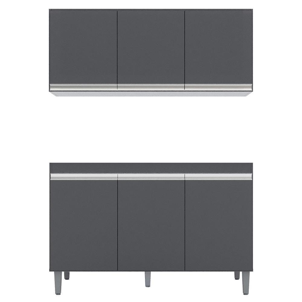 Armário Aéreo Andréia E Balcão Gabinete Para Pia Sem Tampo Manu 120cm Cinza - Ajl Móveis - 1