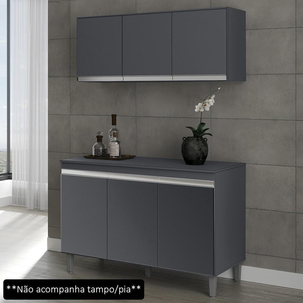 Armário Aéreo Andréia E Balcão Gabinete Para Pia Sem Tampo Manu 120cm Cinza - Ajl Móveis - 2