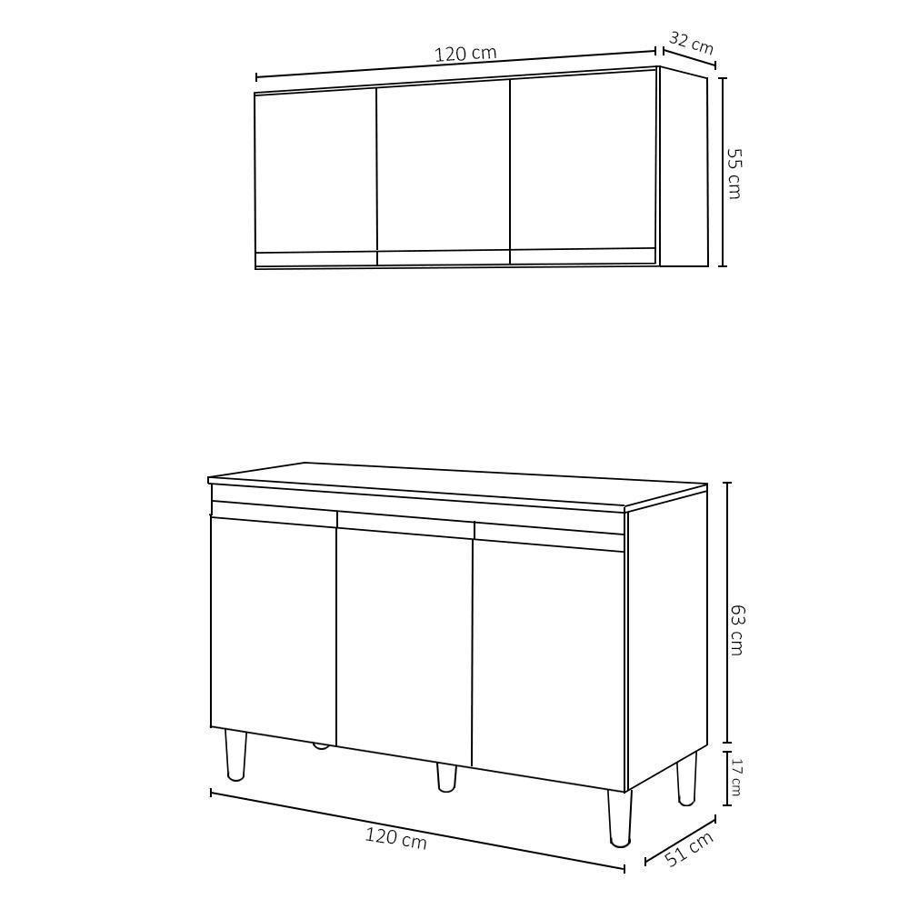 Armário Aéreo Andréia E Balcão Gabinete Para Pia Sem Tampo Manu 120cm Cinza - Ajl Móveis - 4
