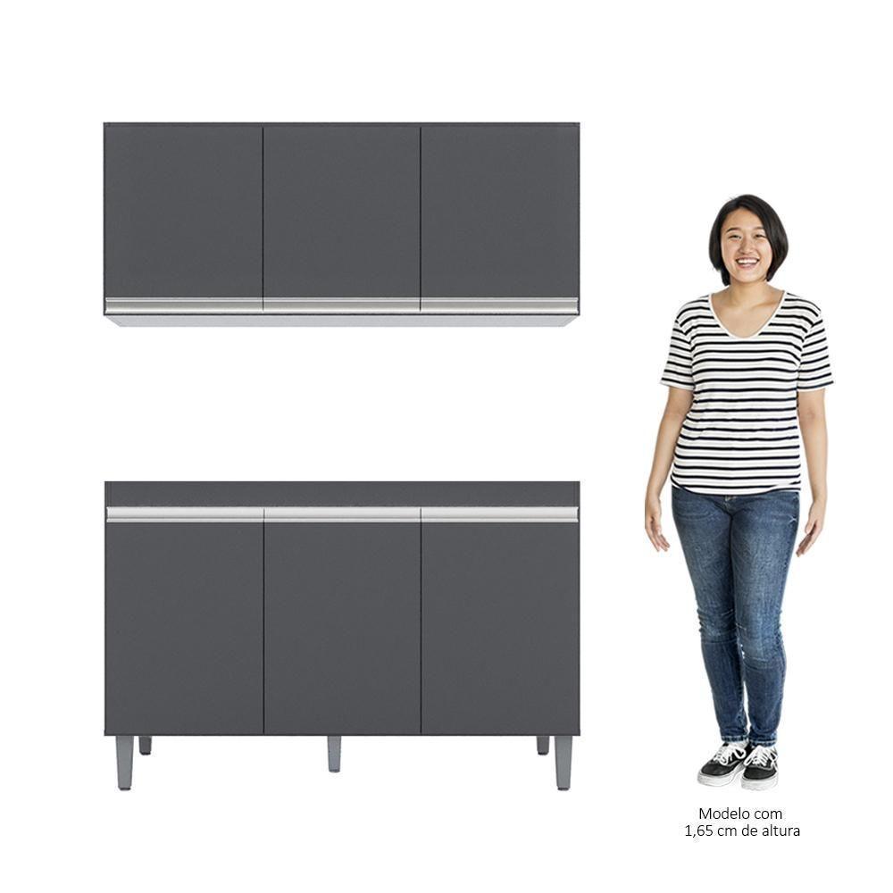 Armário Aéreo Andréia E Balcão Gabinete Para Pia Sem Tampo Manu 120cm Cinza - Ajl Móveis - 5