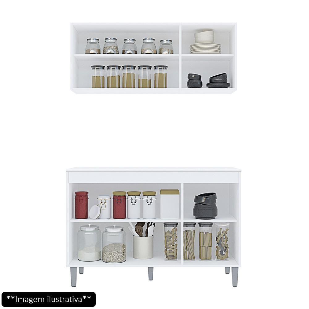 Armário Aéreo Andréia E Balcão Gabinete Para Pia Sem Tampo Manu 120cm Cinza - Ajl Móveis - 6