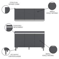 Armário Aéreo Andréia E Balcão Gabinete Para Pia Sem Tampo Manu 120cm Cinza - Ajl Móveis - 3