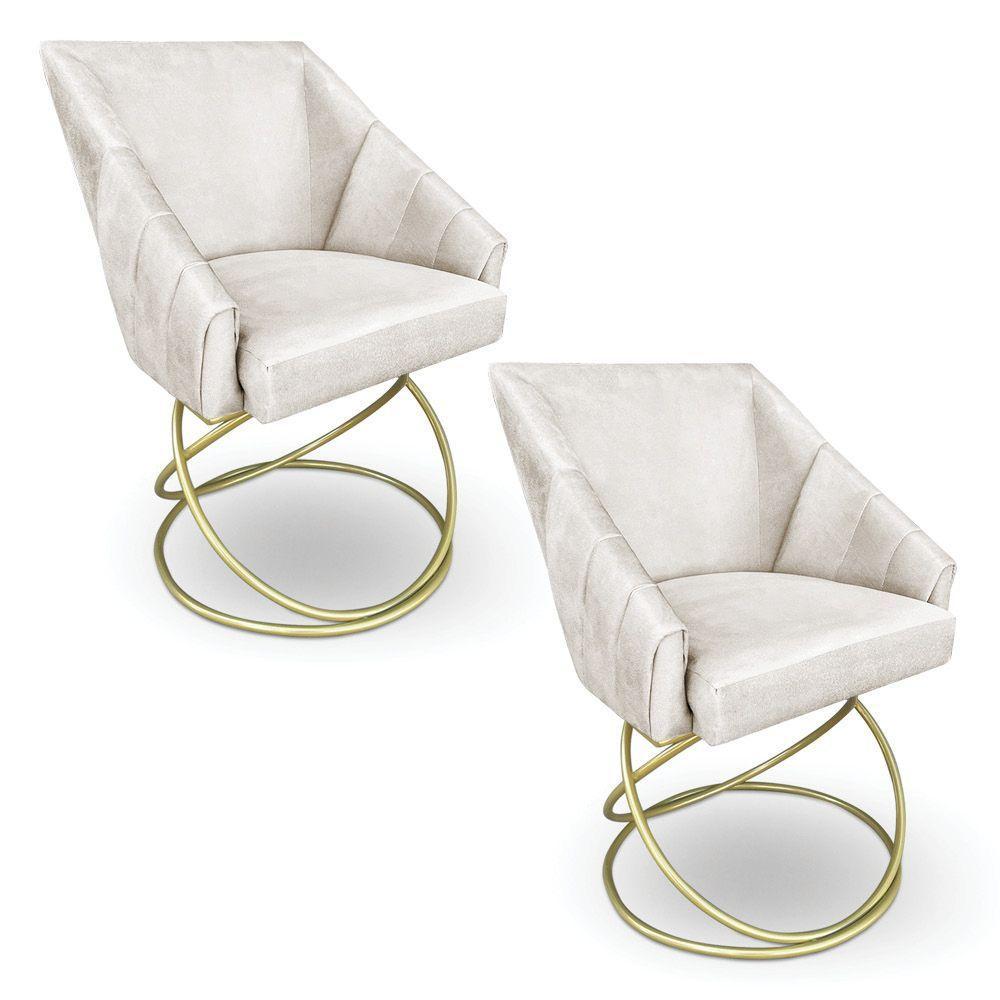 Kit 2 Poltronas Luxo Alana Suede Base De Ferro Dourado - Pallazio Cor Vermelho - 1