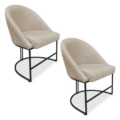 Kit 02 Cadeiras Poltrona De Jantar Bela Veludo Base Metálica Industrial Preto - Pallazio Cor Bege