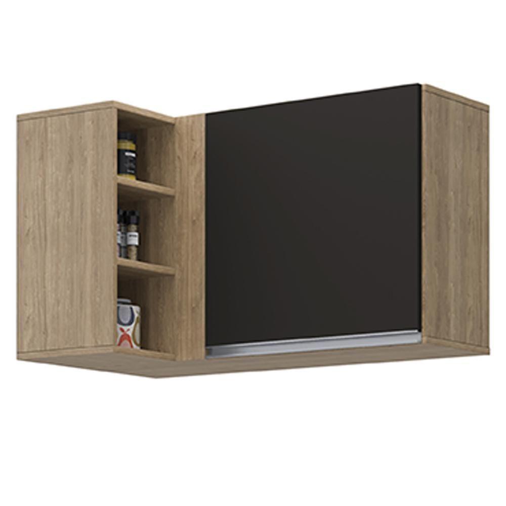 Armário Aéreo De Canto Reto Com Nicho Adega Austin Castanho-preto - Lumil - 1
