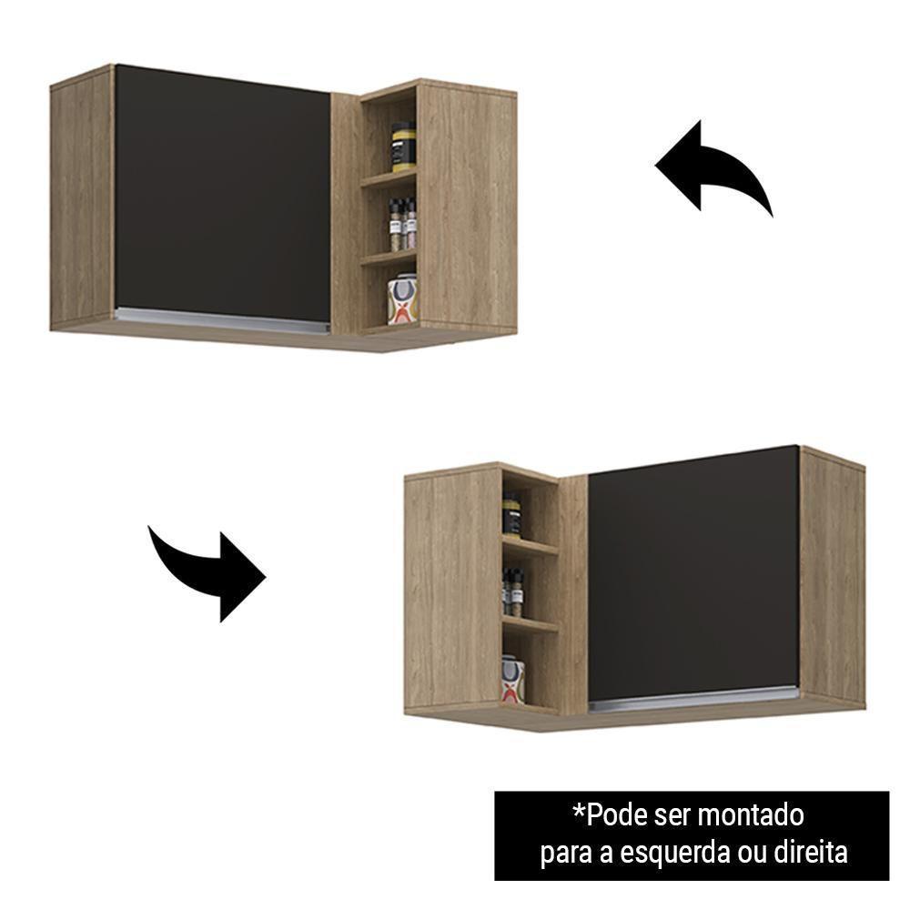 Armário Aéreo De Canto Reto Com Nicho Adega Austin Castanho-preto - Lumil - 5