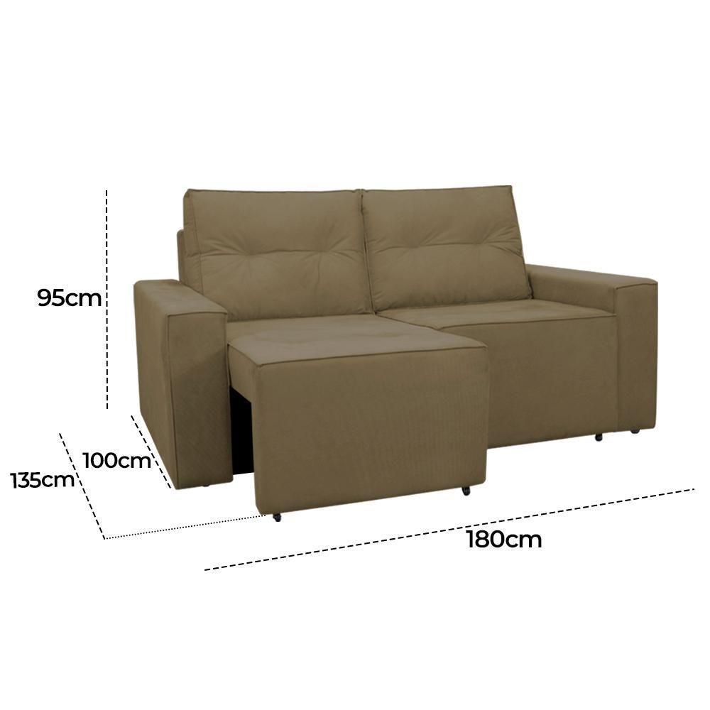 Sofá Retrátil 2 Lugares 1,80 Confortável Polo Claro Marrom Claro - 6