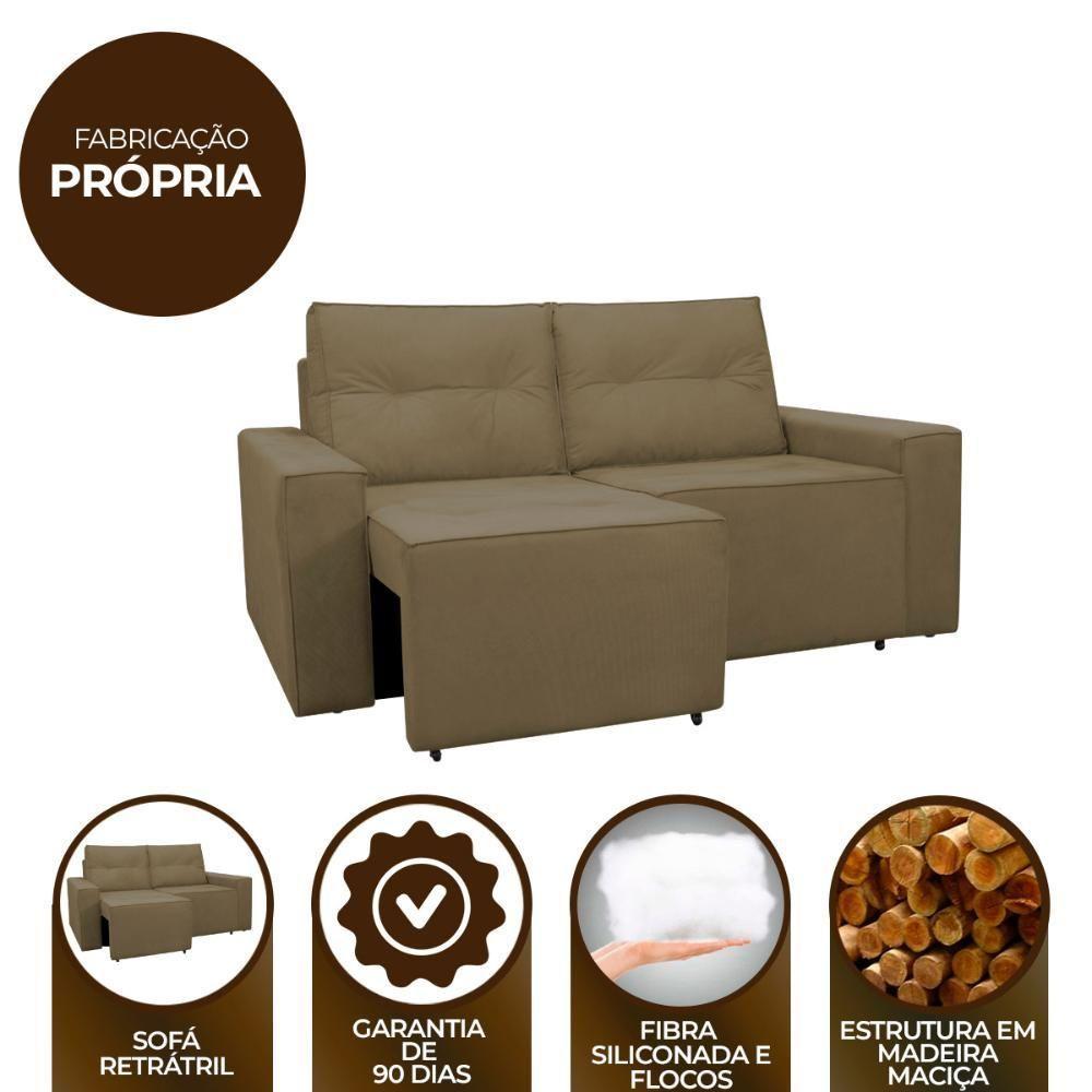 Sofá Retrátil 2 Lugares 1,80 Confortável Polo Claro Marrom Claro - 7