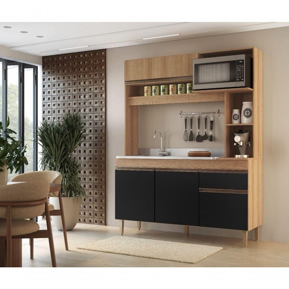 Armário De Cozinha Compacta Em Mdp Mel E Preto 1,95 X 1,53 M Splendore - 4