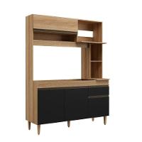 Armário De Cozinha Compacta Em Mdp Mel E Preto 1,95 X 1,53 M Splendore - 1