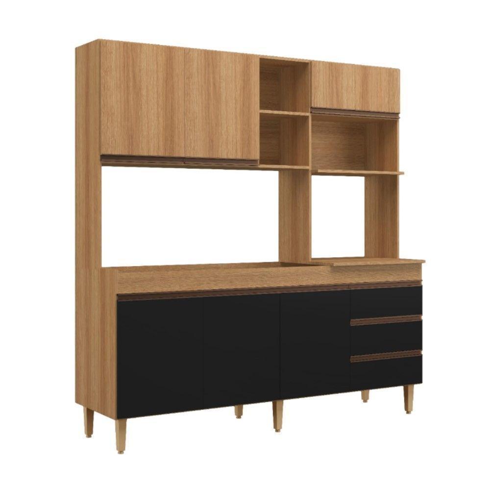 Armário De Cozinha Compacta Em Mdp Mel E Preto 1,95 X 1,85 M Splendore - 1