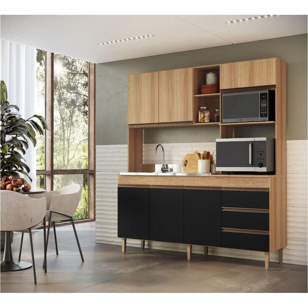 Armário De Cozinha Compacta Em Mdp Mel E Preto 1,95 X 1,85 M Splendore - 4