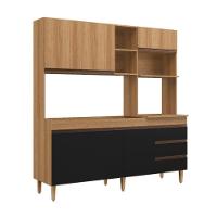 Armário De Cozinha Compacta Em Mdp Mel E Preto 1,95 X 1,85 M Splendore - 1