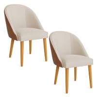 Kit 02 Cadeiras Poltrona De Jantar Bela Corano Nozes E Linho Bege Pés Palito Castanho - Pallazio - 1