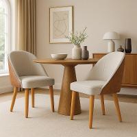 Kit 02 Cadeiras Poltrona De Jantar Bela Corano Nozes E Linho Bege Pés Palito Castanho - Pallazio - 2