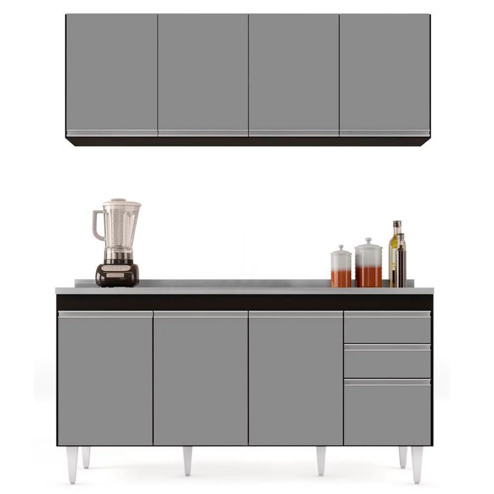 Armário Aéreo Nevada E Balcão Gabinete Com Pia 160cm Arkansas Preto-cinza - Lumil - 6