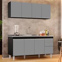 Armário Aéreo Nevada E Balcão Gabinete Com Pia 160cm Arkansas Preto-cinza - Lumil - 2