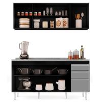 Armário Aéreo Nevada E Balcão Gabinete Com Pia 160cm Arkansas Preto-cinza - Lumil - 7