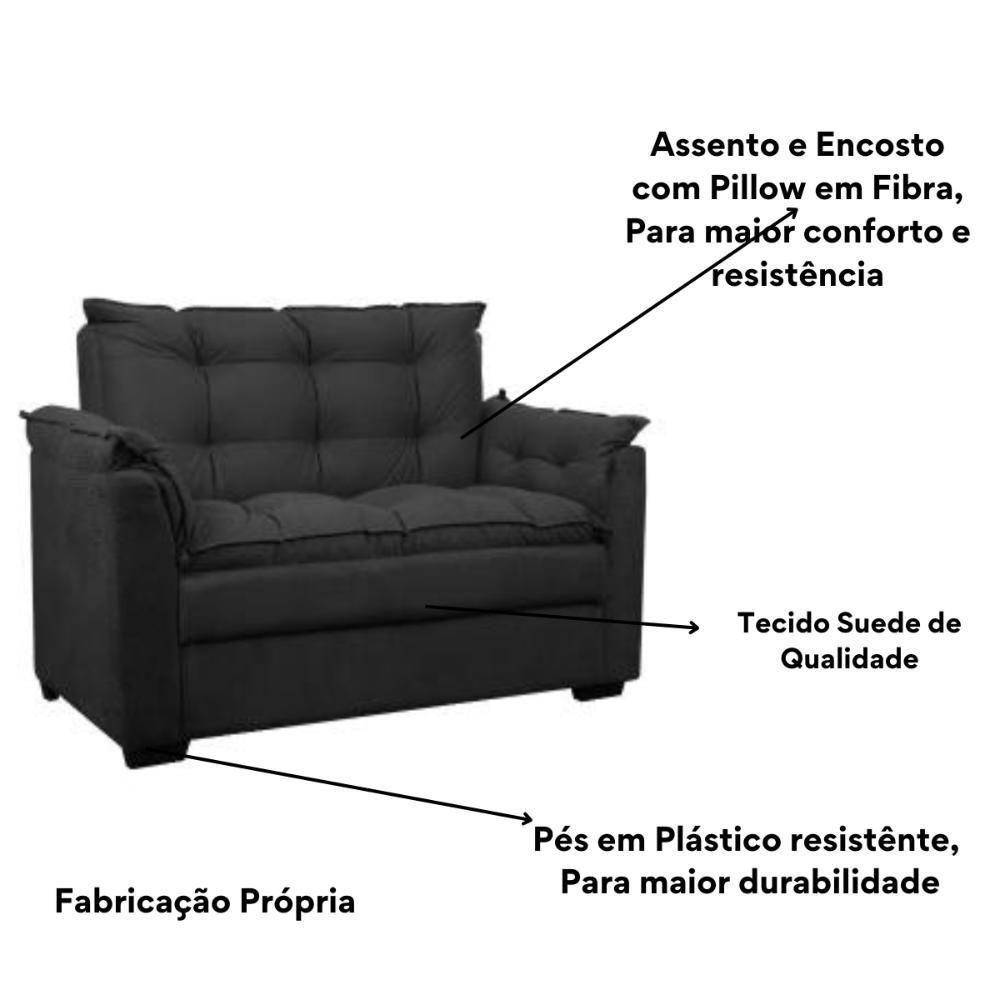 Sofá Confortável 1,40 Pequeno Compacto Small Preto - 4