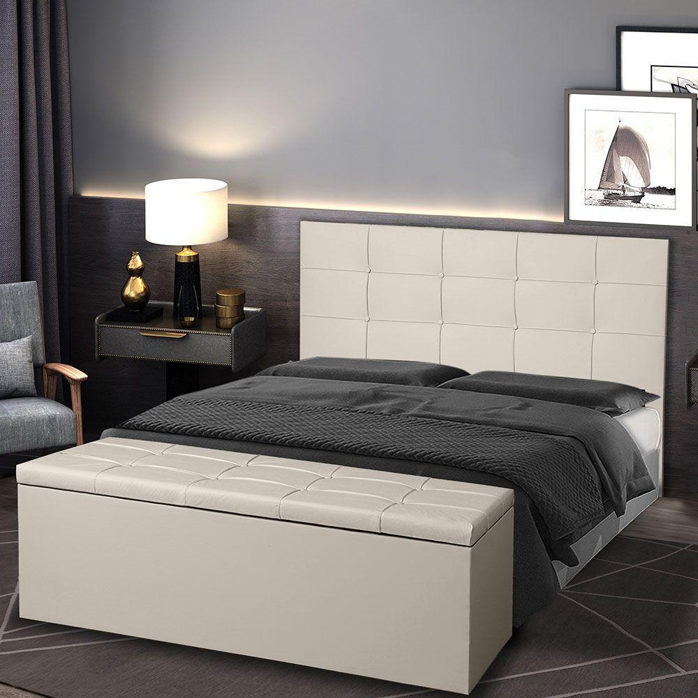 Kit Cabeceira E Calçadeira Baú King 1,95m Roma Corano - Pallazio Cor Branco - 2