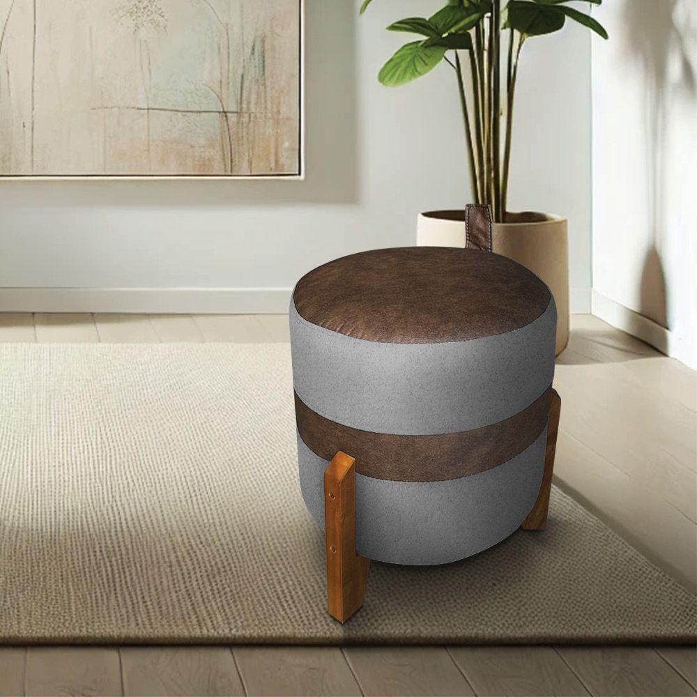 Kit 02 Puffs Le Mans Veludo Cinza E Corano Nozes Base De Madeira - Pallazio - 2