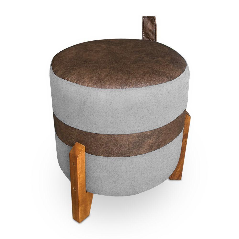 Kit 02 Puffs Le Mans Veludo Cinza E Corano Nozes Base De Madeira - Pallazio - 3