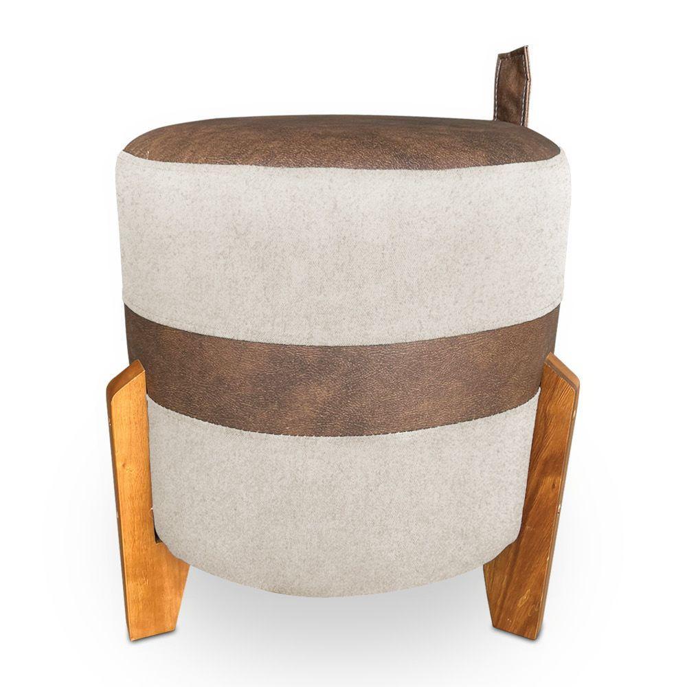 Puff Le Mans Veludo Bege E Corano Nozes Base De Madeira - Pallazio - 3