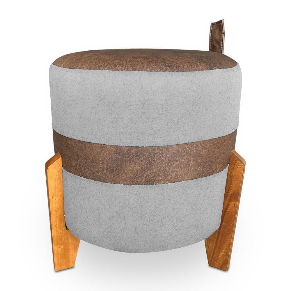 Puff Le Mans Veludo Cinza E Corano Nozes Base De Madeira - Pallazio - 3