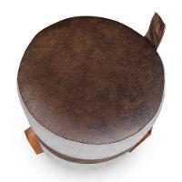 Puff Le Mans Veludo Cinza E Corano Nozes Base De Madeira - Pallazio