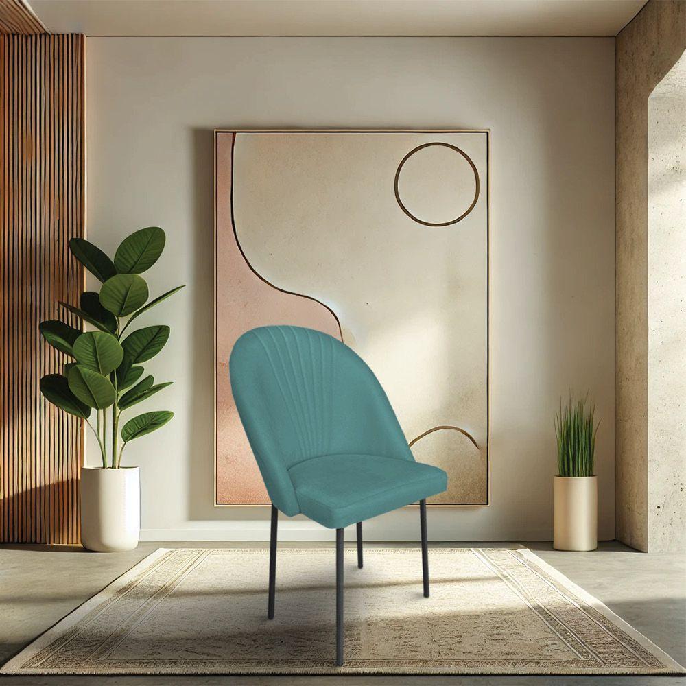 Cadeira Poltrona De Jantar Ariel Suede Azul Turquesa Pés De Ferro Preto - Pallazio - 2