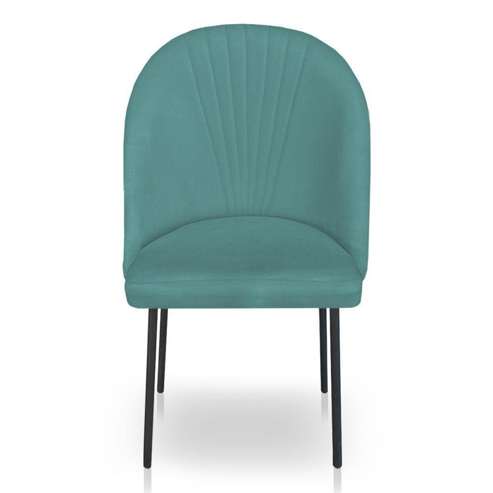Cadeira Poltrona De Jantar Ariel Suede Azul Turquesa Pés De Ferro Preto - Pallazio - 3