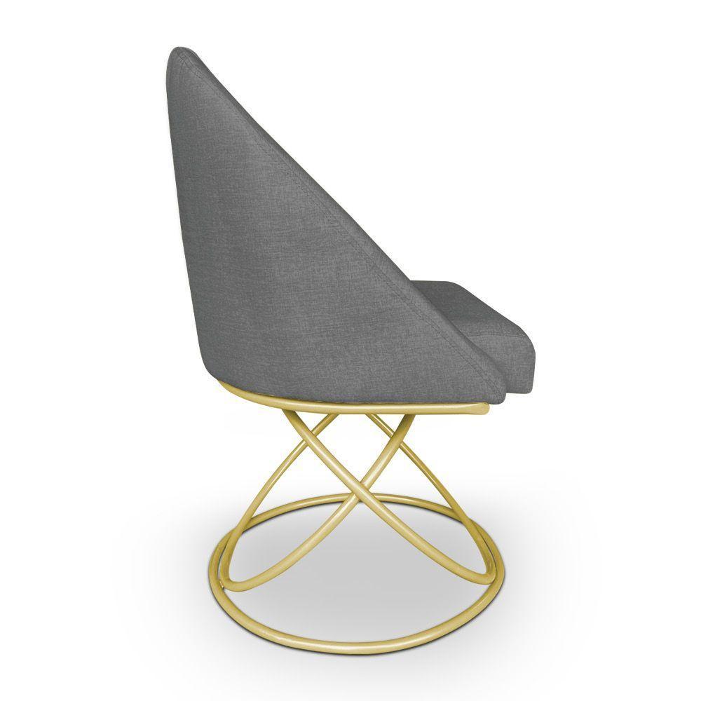 Cadeira Poltrona De Jantar Bela Linho Grafite Base Metálica Luxo Dourado - Pallazio - 4