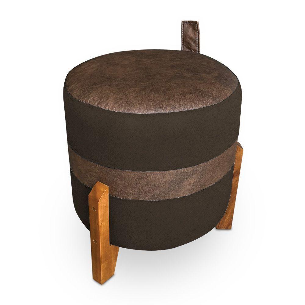 Kit 02 Puffs Le Mans Veludo Marrom E Corano Nozes Base De Madeira - Pallazio - 3