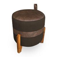 Kit 02 Puffs Le Mans Veludo Marrom E Corano Nozes Base De Madeira - Pallazio - 3