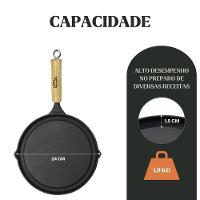 Bifeteira Lisa Redonda Cabo De Madeira 24cm Em Ferro Fundido Panela Mineira - 2