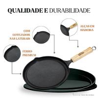 Bifeteira Lisa Redonda Cabo De Madeira 24cm Em Ferro Fundido Panela Mineira - 3