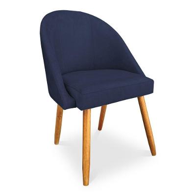 Cadeira De Jantar Bela Veludo Azul Marinho Pés Palito Castanho - Pallazio