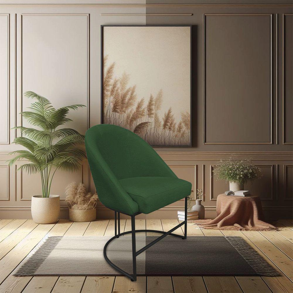 Kit 08 Cadeiras Poltrona De Jantar Bela Suede Verde Base Metálica Industrial Preto - Pallazio - 2