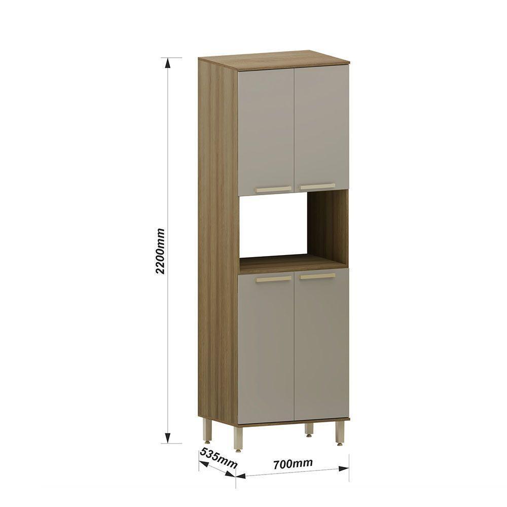 Paneleiro 70cm 4 Portas Com 1 Nicho Microondas Isis Luciane Avelã-mocca Laca - 3