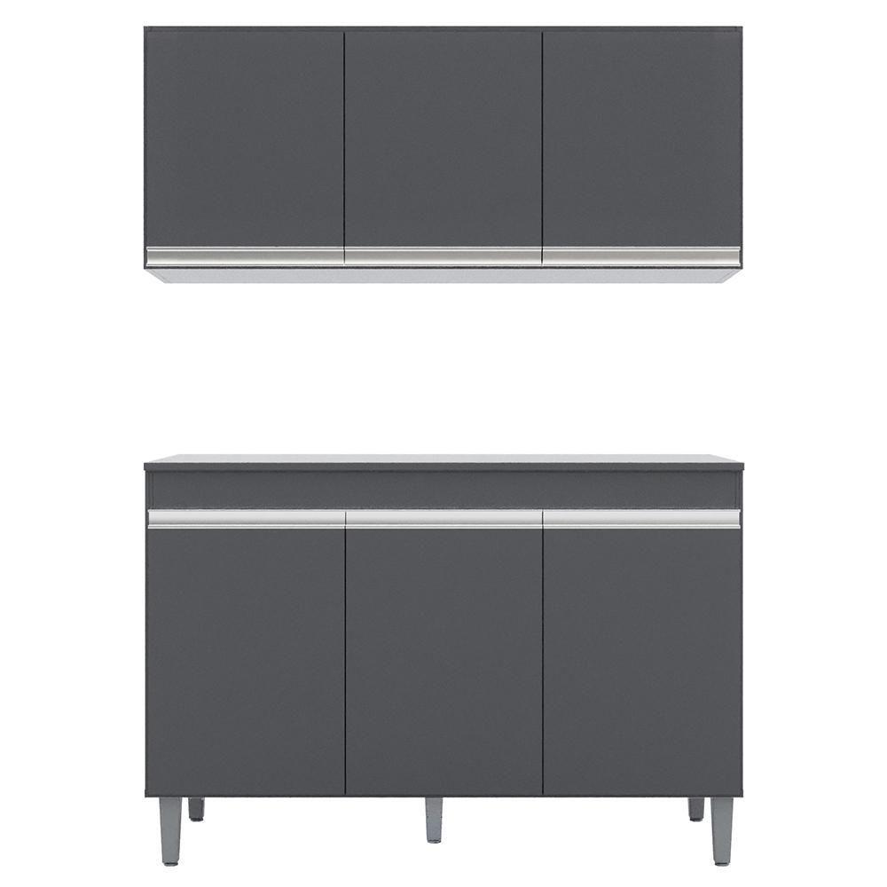 Armário Aéreo Andréia E Balcão Gabinete Para Pia Com Tampo Manu 120cm Cinza - Ajl Móveis - 1