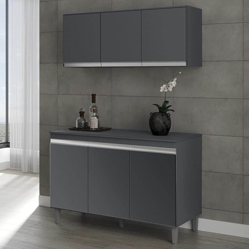 Armário Aéreo Andréia E Balcão Gabinete Para Pia Com Tampo Manu 120cm Cinza - Ajl Móveis - 2